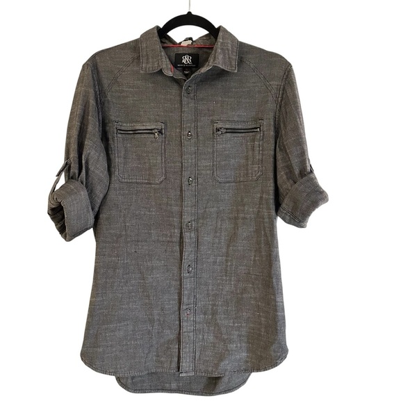 Rock & Republic Other - Rock & Republic stretch denim chambray roll sleeve shirt with zippers Size M